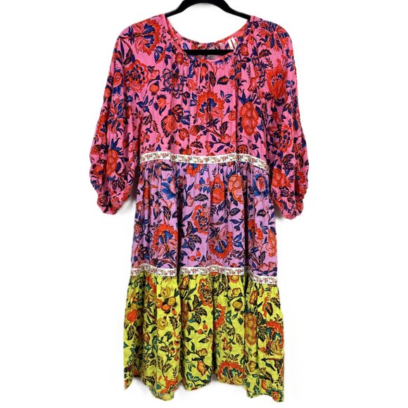 by Anthropologie Mabel Tiered A-line Mini Dress Mixed Floral Prints Small - Picture 2 of 12